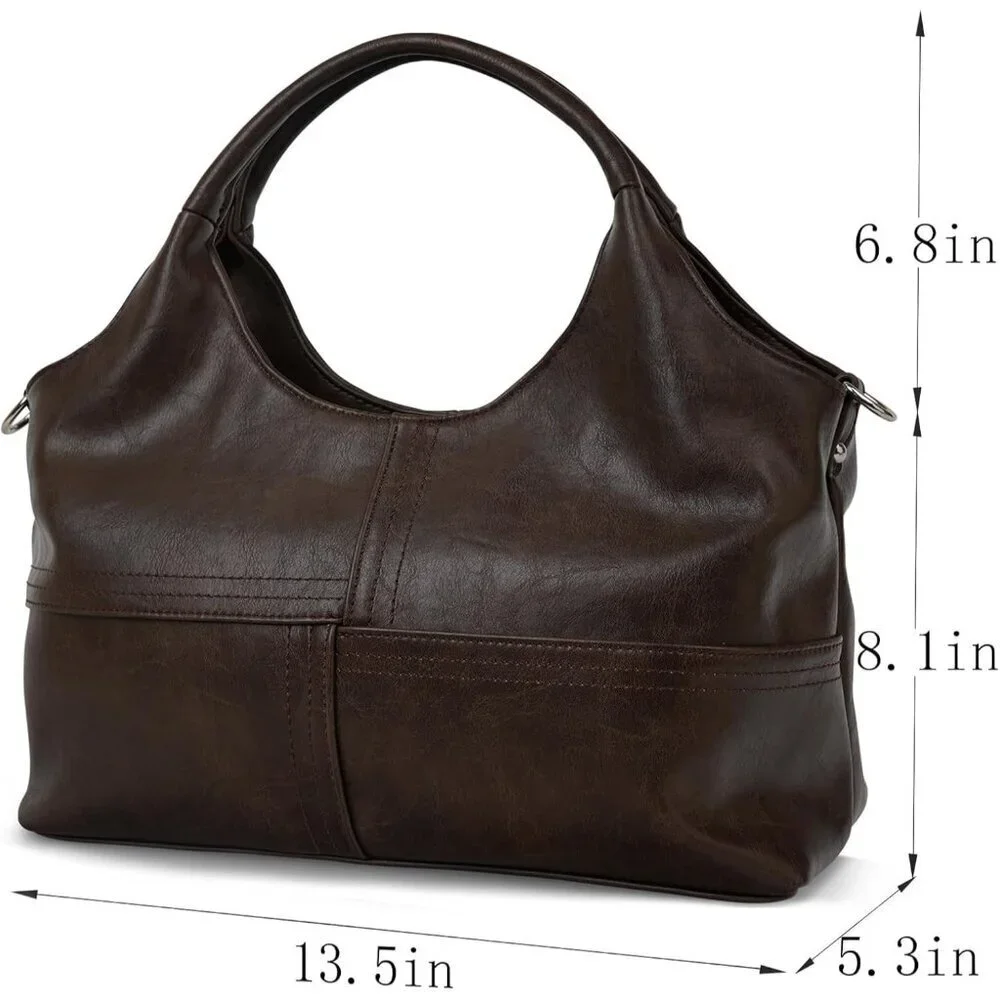 Women's Dark Coffee Vegan Leather Purse Detachable Satchel Strap Hobo Bags